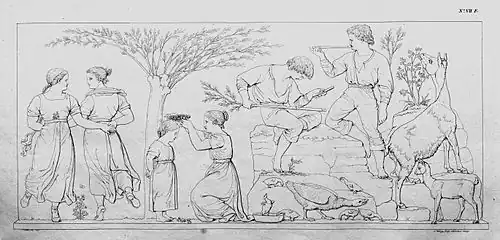 7. Buben beim Hüten von Gänsen und Geißen, tanzende und spielende Mädchen (F&nbsp;VII).