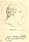Johann Wolfgang Goethe im grauen Kaputkragen und Haarschleife, Profilzeichnung