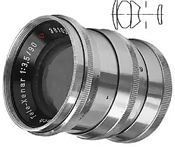 Tele-Xenar 1:3,5/90 mm für das Kleinbild mit abweichendem Bau