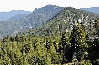 Blick vom Schober zu Öhler (rechts vorne), Katharinenschlag und Plattenstein (Mitte)