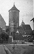 Oberes Stadttor mit Schochenturm und Steinhaus. Foto 1926