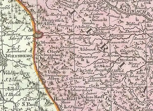 Der Schröfl See im Jahr 1728 (Karte von Matthäus Seutter)