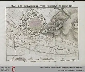 Plan der Belagerung von Freiburg 1744