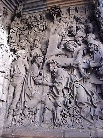 Darstellung der Kreuztragung Jesu in der rechten Tafel des Schreyer-Landauer-Epitaphs