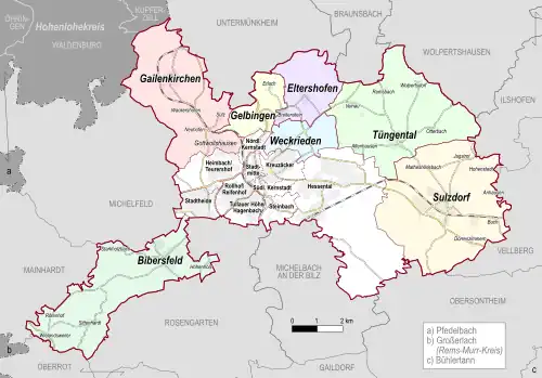 Grafik mit den Stadtteilgrenzen der Schwäbisch Haller Teilorte