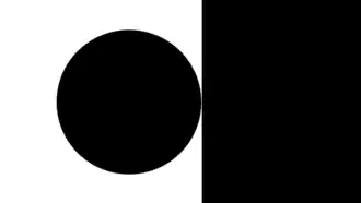 Ein schwarzer Kreis an einer nicht berührten schwarzen Kante bei einer rein geometrischen Abbildung.