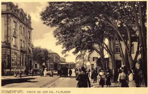 Straßenbahn am Steinweg (heute: Schultesstraße). Um 1905