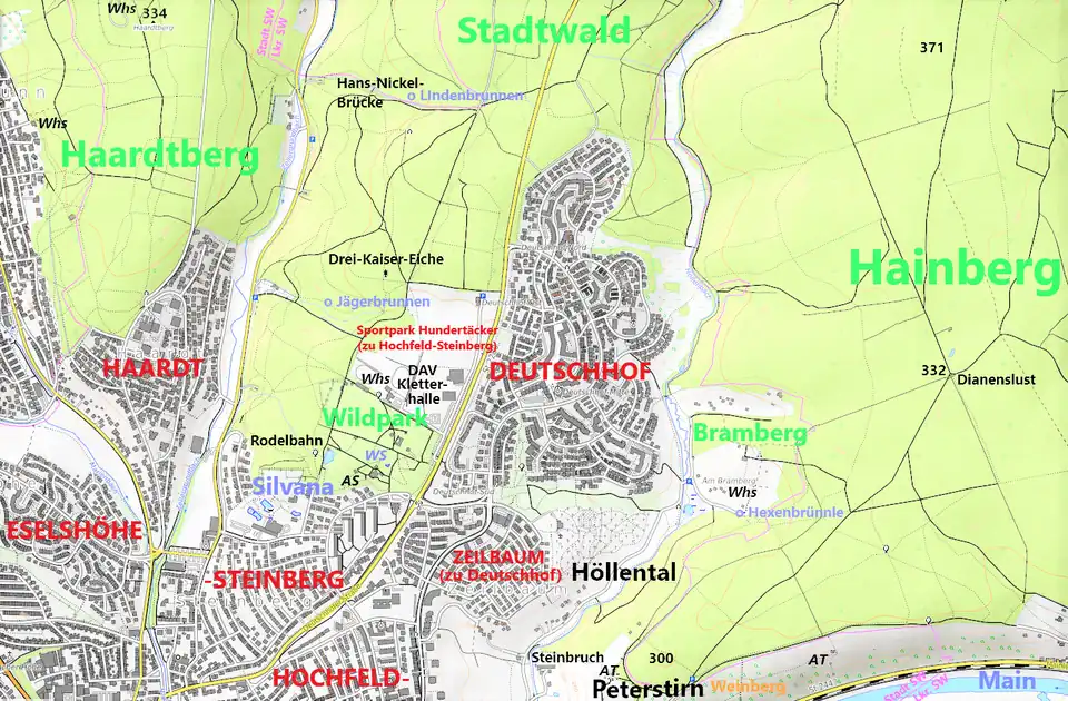 Der Deutschhof liegt zwischen dem Stadtwald, der sich bis zum Wildpark hinzieht und dem Hainberg