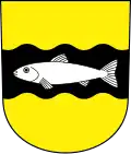 in Gold ein schwarzer Querbach belegt mit einem silbernen Fisch (Schwerzenbach,&nbsp;CH)