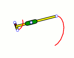 Versetzte schwingende Kurbelschleife (die Schwinge mit Schubstein ist geknickt)[2]