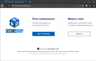 Screenshot der SecureDrop Ansicht für Whistleblower.