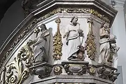 Kanzelkorb mit den Evangelisten Johannes und Lukas sowie Johannes dem Täufer