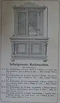 Selbstspielende Musikmaschine Philipp De Ponti (Preisliste 1889) (Bezirksmuseum Ottakring)