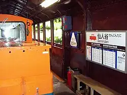 Ein Eisenbahnwagen in der Kabine des Schrägaufzugs