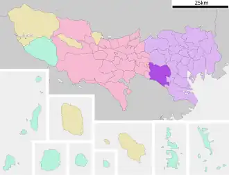 Lage Setagayas in der Präfektur