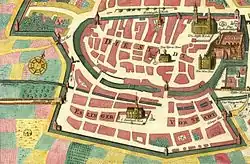 Stadtplan mit Hauptstatt (links unten), um 1750.[17]