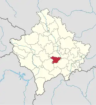 Lage der Gemeinde Shtime im Kosovo (anklickbare Karte)