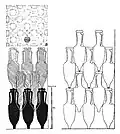 Schema der Stapelung der römischen Amphoren auf dem Frachter des M. Sestius (Darstellung von P. Pironin)