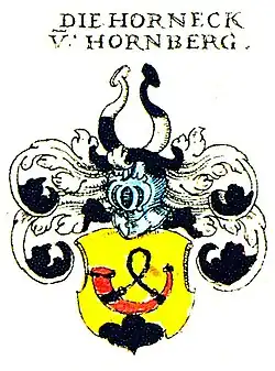 „Die Horneck von Hornberg“, Stammwappen, nach Siebmacher, Ritterschaft und Adel in Schwaben, 1605