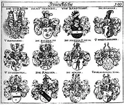 Wappen in Siebmachers Wappenbuch, Tafel 129 in Teil 3, zwischen 1701 und 1705, bei Fränkischer Ritterschaft