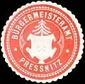 Siegelmarke „Bürgermeisteramt Preßnitz“, rot (ca. 1850–1923)