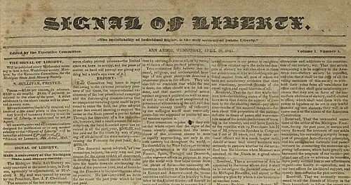 Titelkopf der ersten Ausgabe von Sihnal of Liberty, 28. April 1841