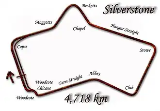 Der Silverstone Circuit, wie er 1977–1986 befahren wurde