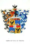 Geviertes Wappen (Vollwappen) der Sizzo de Noris di Trento (zu Trient)