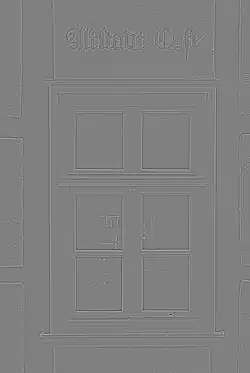 2. Hochpassdarstellung, Radius: 5 Pixel. Die Kantenumgebung wurde mit einem Radius von 5 Pixeln erhalten, der Rest des Bildes wurde auf eine graue Fläche reduziert