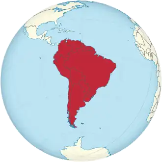 Lage Südamerikas auf einer Weltkarte