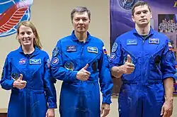 Sojus MS-24 Besatzung, von links nach rechts: Loral O’Hara, Oleg Kononenko, Nikolai Tschub