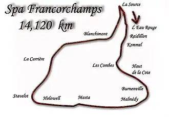 Circuit de Spa-Francorchamps in der bis 1978 befahrenen Variante