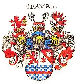 Nochmals gemehrtes Wappen in Siebmachers Wappenbuch 1605, Tafel 24 (Reichsfreiherren)