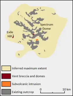 Diagramm mit der Lage von Fels-Aufschlüssen und der abgeleiteten Ausdehnung einer geologischen Formation