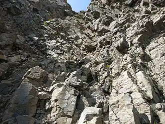 Der Normalweg auf den Spitzmeilengipfel mit Kette als Kletterhilfe