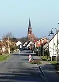 Kirchturm aus Richtung Havelberger Straße gesehen