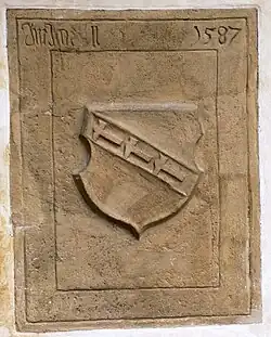 Wappenstein eines Bergmanns (Südwand außen, 1587)