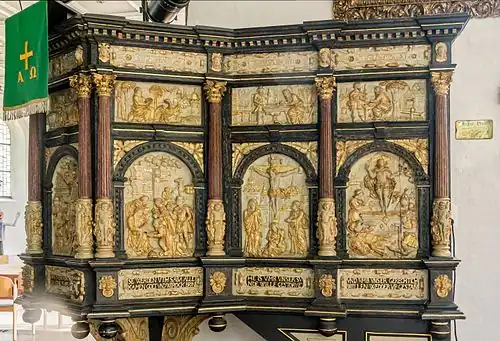 Brüstung von Korb und Zugang Reliefs: Anbetung der Könige, Kreuzgruppe, Auferstehung