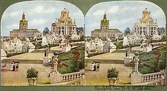 Das Deutsche Haus als Nachbildung des Schlosses Charlottenburg auf der Weltausstellung in St.&nbsp;Louis als Stereoskopie, 1904