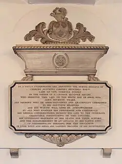 Steintafel in der St. John’s Wood Church in London zu Gedenken an Charles Augustus Godfrey Pieschell.