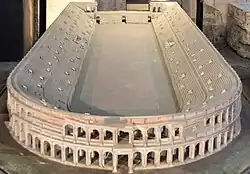 Maßstabgetreues Rekonstruktionsmodell (1:100) vom Stadion des Domitian (Nordseite) um 86&nbsp;n.&nbsp;Chr.
