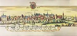 Stadtbild von Werl mit Erbsälzerwappen (vor 1738)