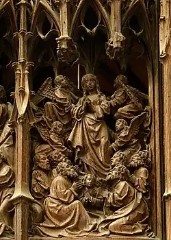 Relief mit Mariä Himmelfahrt an einem Chorstuhl in der Kathedrale von Amiens, 1508–1519