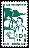 10 Pf-Briefmarke der Deutschen Post der DDR zum 10. Jahrestag der Pionierorganisation 1958