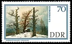 Briefmarke DDR 1967, Motiv Hünengrab im Schnee