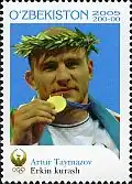 Olympiasieger Artur Taymazov auf einer usbekischen Briefmarke von 2005