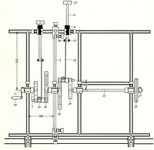 Stativrahmen mit Demonstrationsmodell, mit Tischklemme an Tisch befestigt