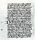 Böhmische Bastarda in einer 1414 in Prag geschriebenen Handschrift (Statuta ordinis Carthusiensis). Wien, Österreichische Nationalbibliothek, Cod. 1670, fol. 3v