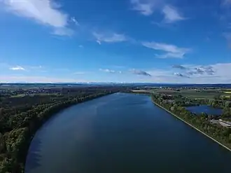Stausee Dettingen (2019), Luftaufnahme in Richtung Süden
