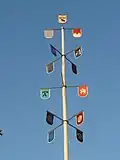 Maibaum mit den Wappen der Vereine